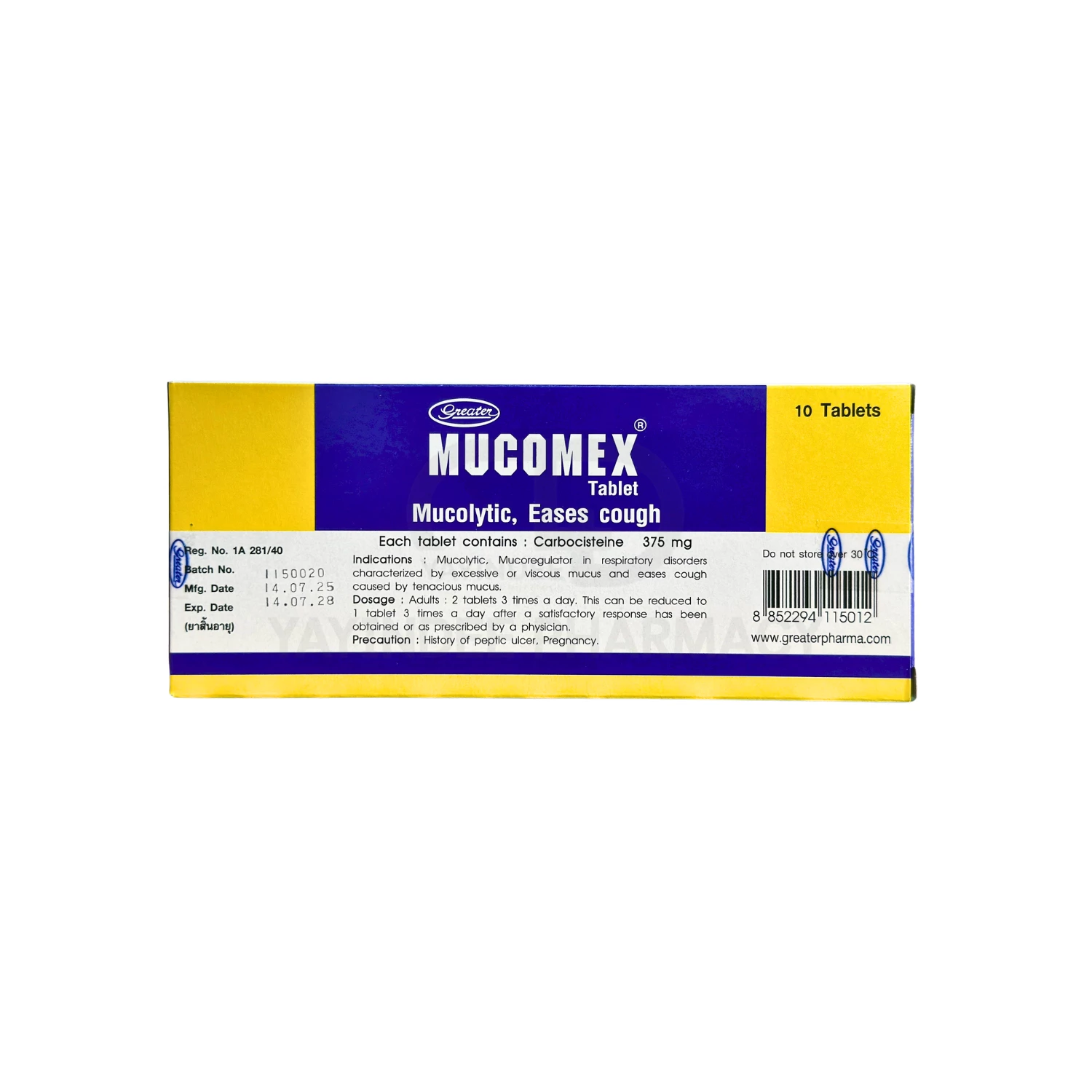 MUCOMEX 375 MG 10'S