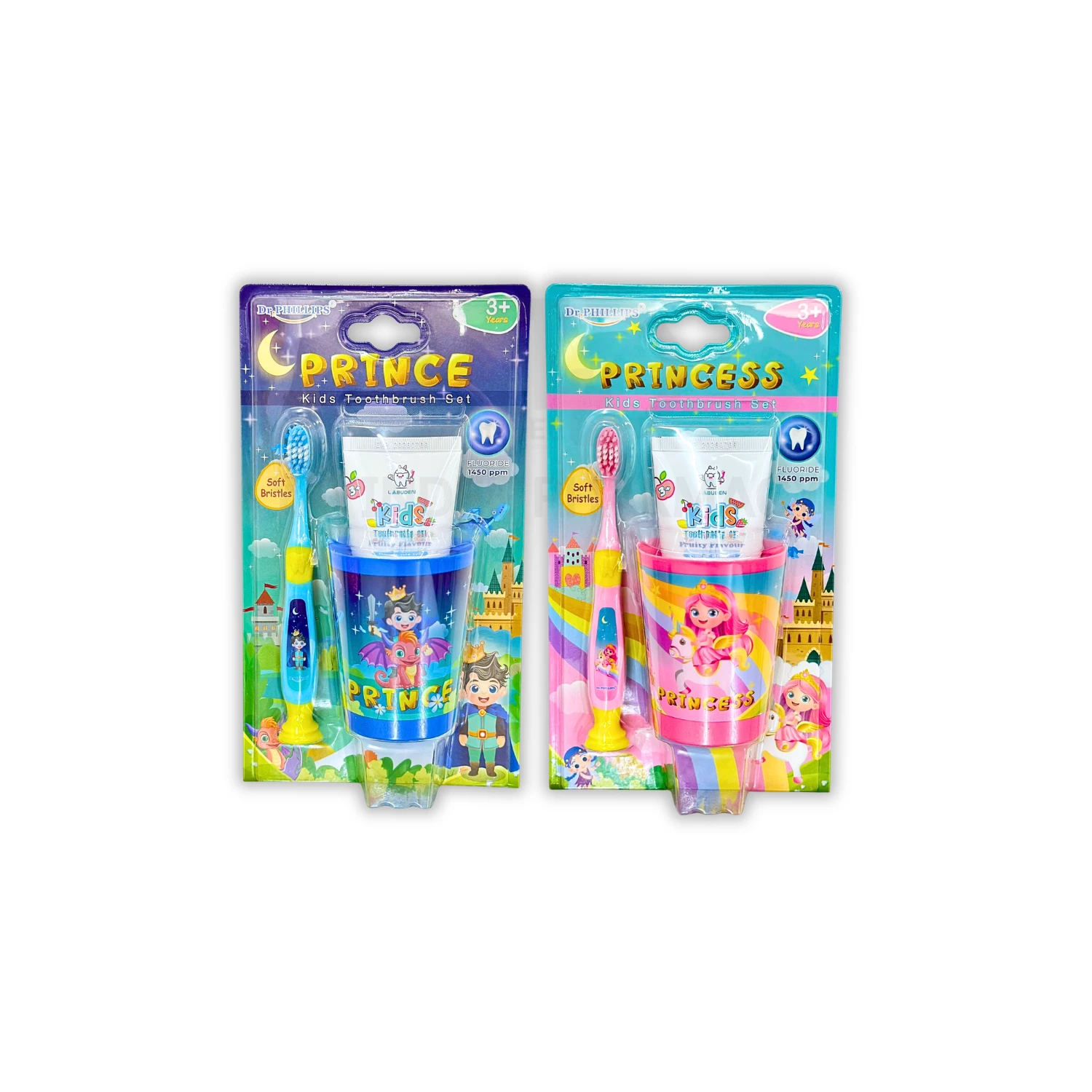 DR.PHILLIPS ชุดแปรงสีฟันพร้อมยาสีฟัน+เเก้วน้ำ PRINCE & PRINCESS